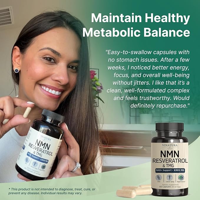 VINATURA NMN Complex Supplement 1325MG - NMN 1000mg with Resveratrol and TMG, Support NAD+, 60 Capsules