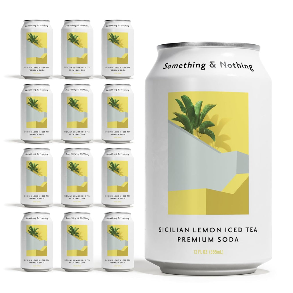 Something & Nothing Flavoured Sparkling Water - Lightly Carbonated, Full Flavoured with Added Grape & Lemon Juice | Vegan & Low Calorie Soda with Rooibos| 355ml Cans, Pack of 12 (Sicilian Lemon Iced Tea)