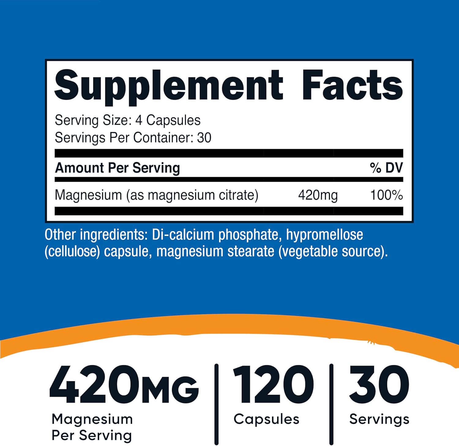 Nutricost Magnesium Citrate 420mg, 120 Veggie Capsules - 30 Servings, Gluten Free, Non-GMO Supplement