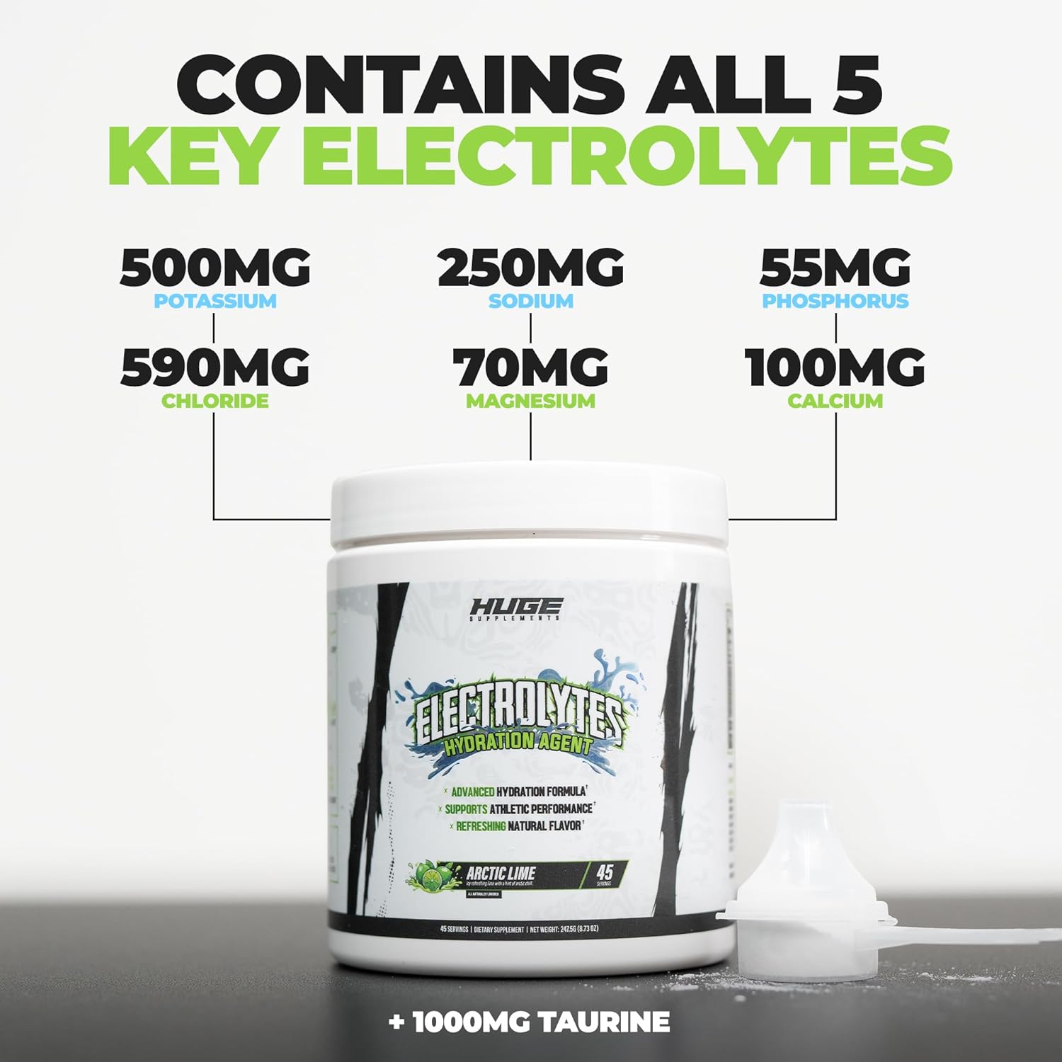 Huge Supplements Electrolytes Powder - Advanced Hydration Formula w/Full Electrolyte Profile - Sugar Free, No Artificial Flavors or Colors - 45 Servings (Artic Lime)