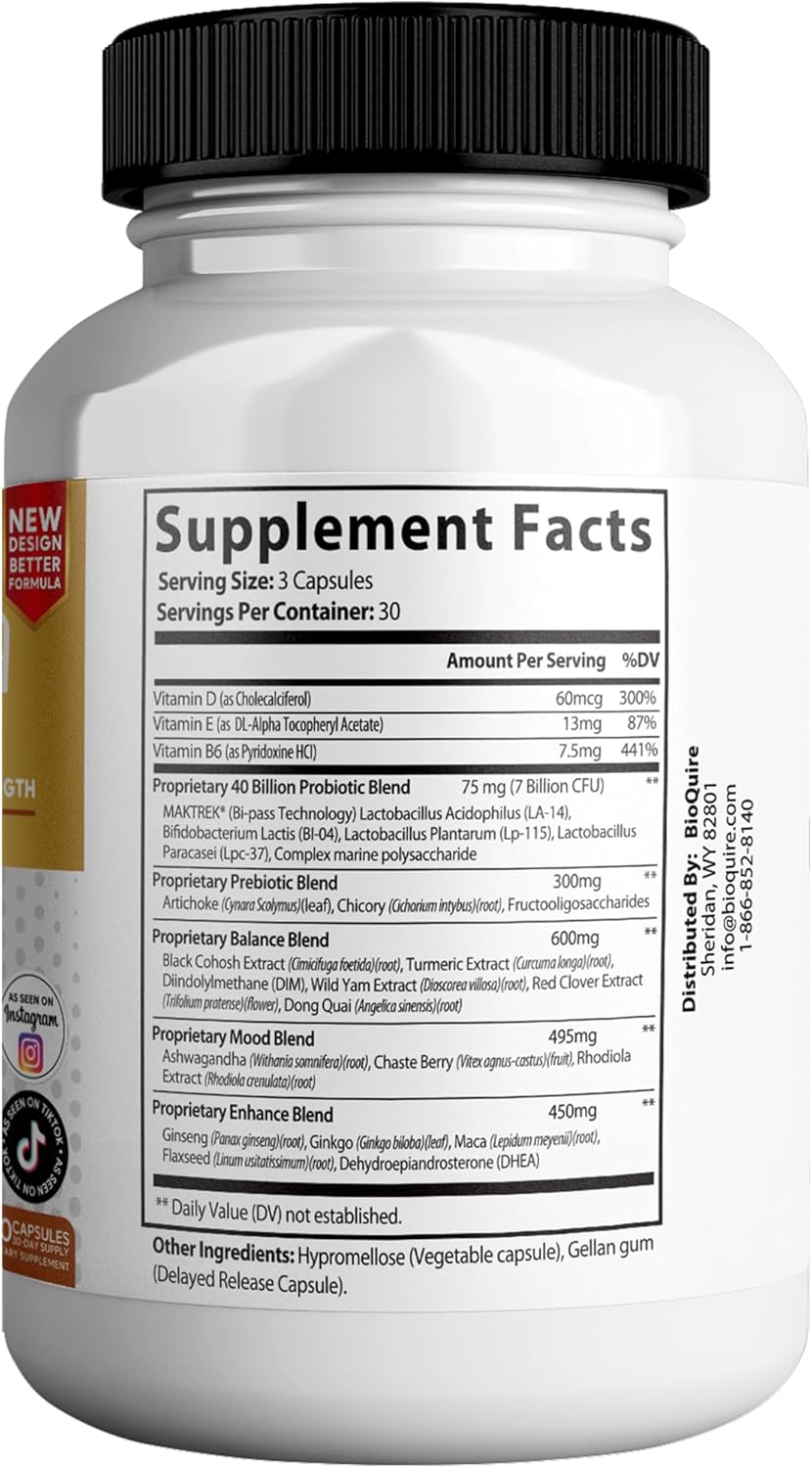 Her Biora Meno Support | Premium Menopause Probiotic Supplement | Hormone Balance, Hot Flash Relief, Mood & Sleep Support | Turmeric, Ashwagandha, Black Cohosh | 90 Capsules (2)