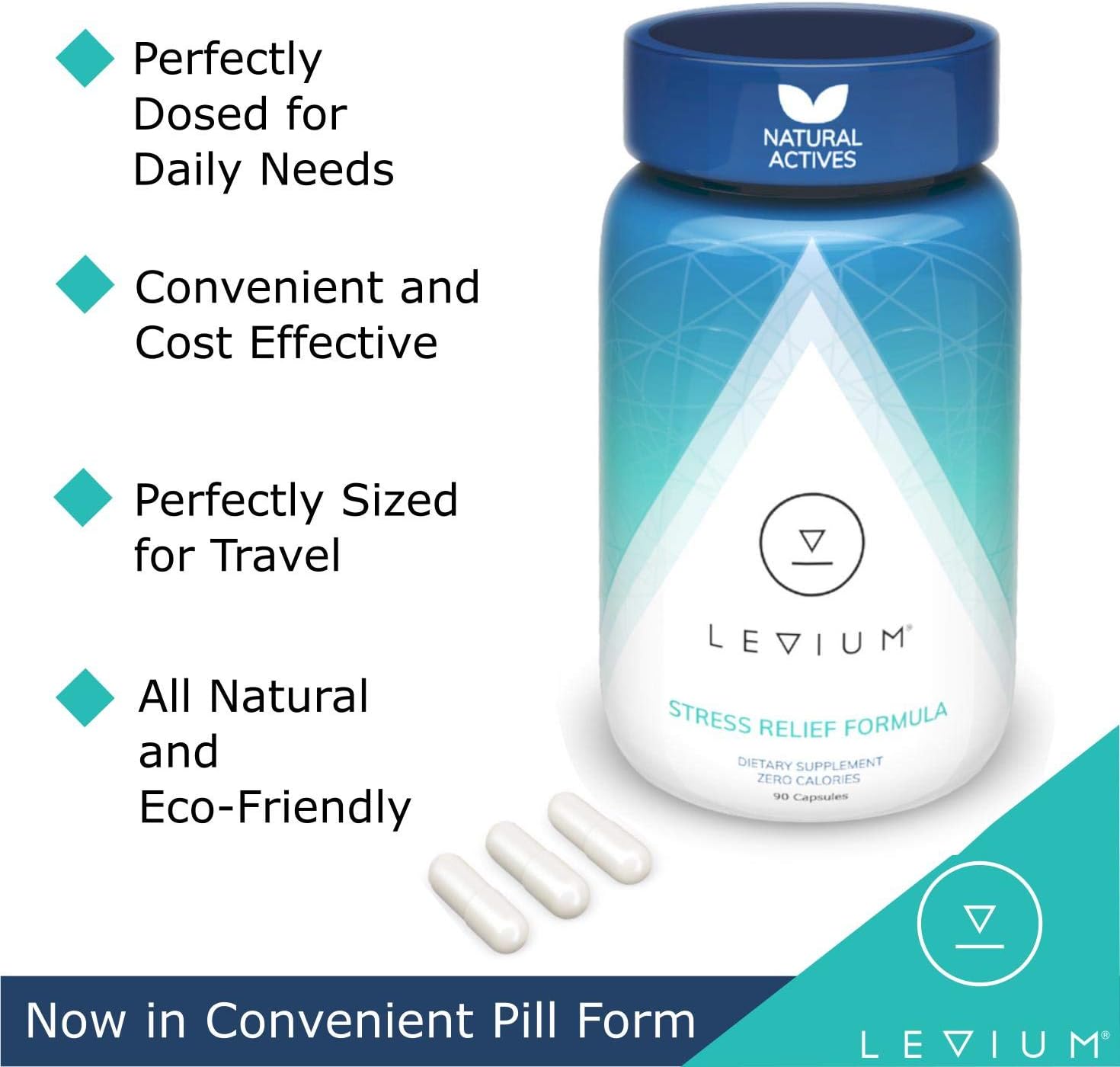 Levium Maximum Strength Stress Relief Supplement | Calm and Mood Support Supplement with KSM-66 Ashwagandha, GABA, L-Theanine, Magnesium | 90 Capsules, 30 Day Supply