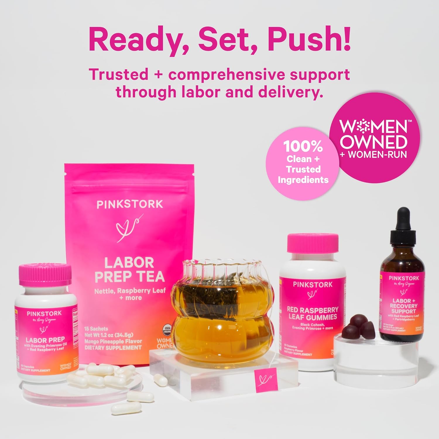 Pink Stork Labor Prep Tea, Organic Red Raspberry Leaf with Chamomile and Rosehip, Caffeine-Free, Pregnancy Must Haves, Labor and Delivery Essentials, Third Trimester Pregnancy - 15 Sachets