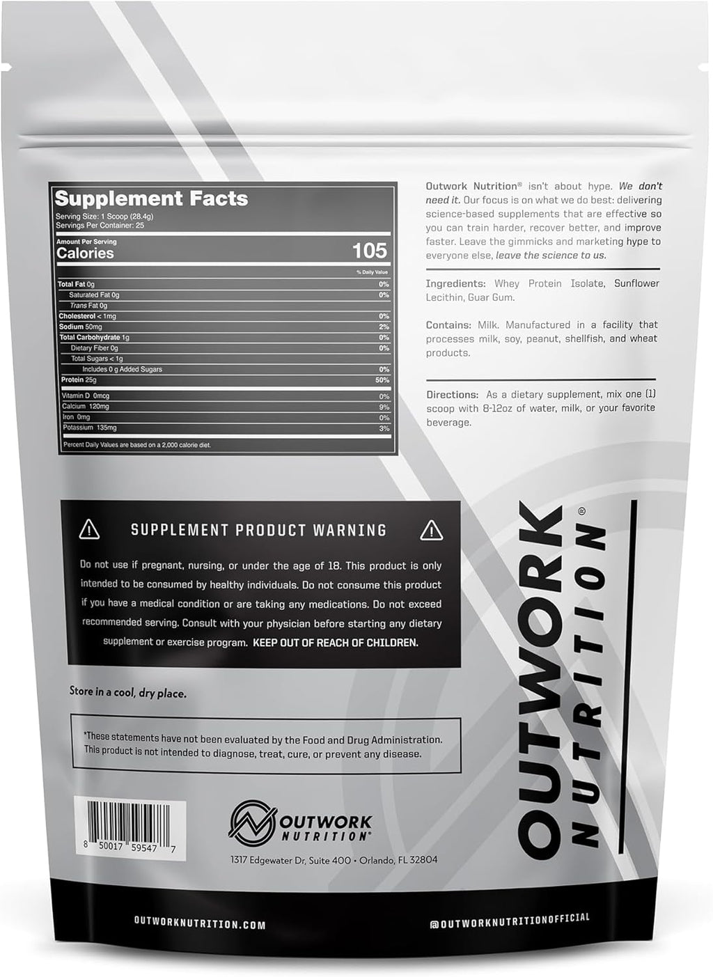 Outwork Nutrition Whey Isolate Protein Powder - Accelerates Muscle Building & Recovery - Low Lactose, Gluten-Free - Post Workout Supplement - Enhanced Protein Synthesis, Unflavored, 1.56lbs