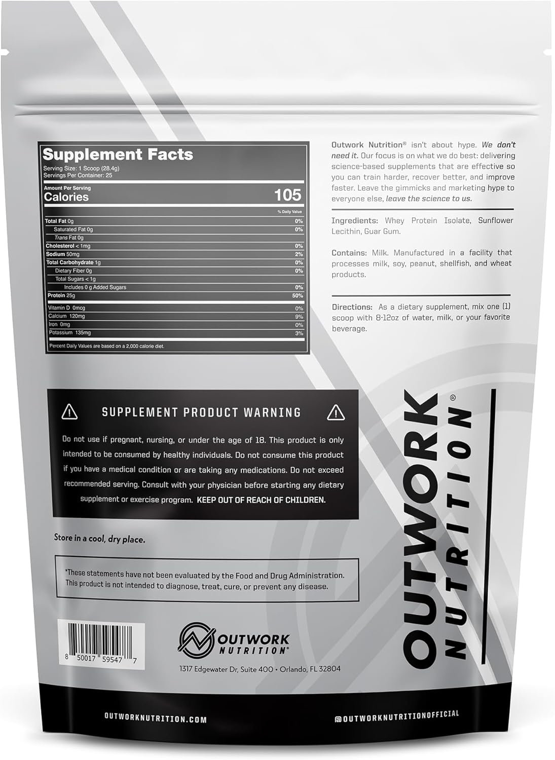 Outwork Nutrition Whey Isolate Protein Powder - Accelerates Muscle Building & Recovery - Low Lactose, Gluten-Free - Post Workout Supplement - Enhanced Protein Synthesis, Unflavored, 1.56lbs