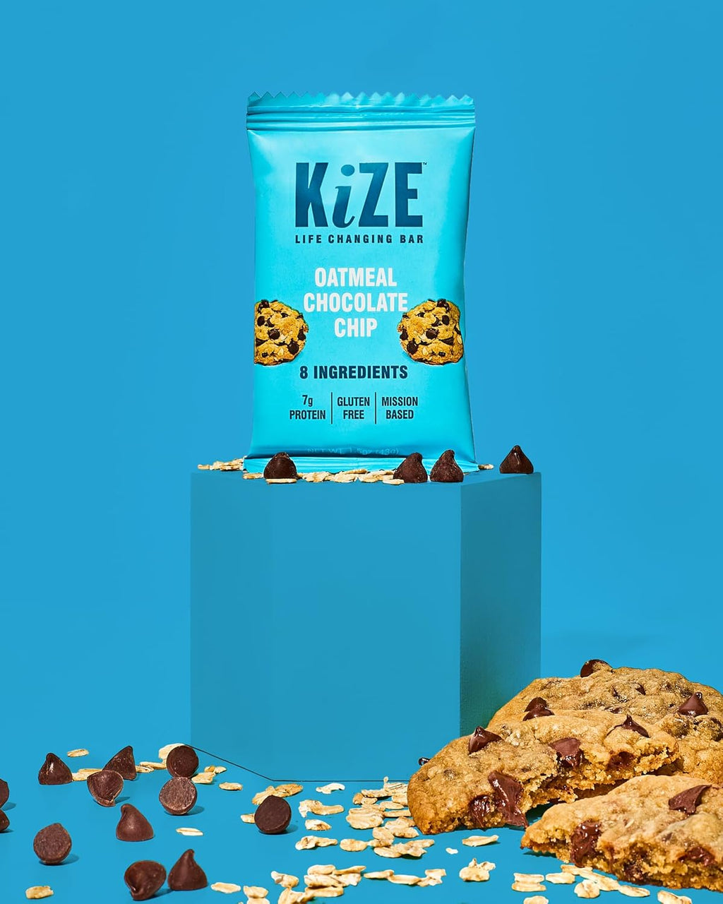 KiZE Energy Bars - Oatmeal Chocolate Chip - 20-Count - Gluten Free, Dairy Free, Non-GMO, and High Protein Meal Replacement Energy Bars, Clean and Simple Food Ingredients - 7g High Protein Snacks (20 Count)