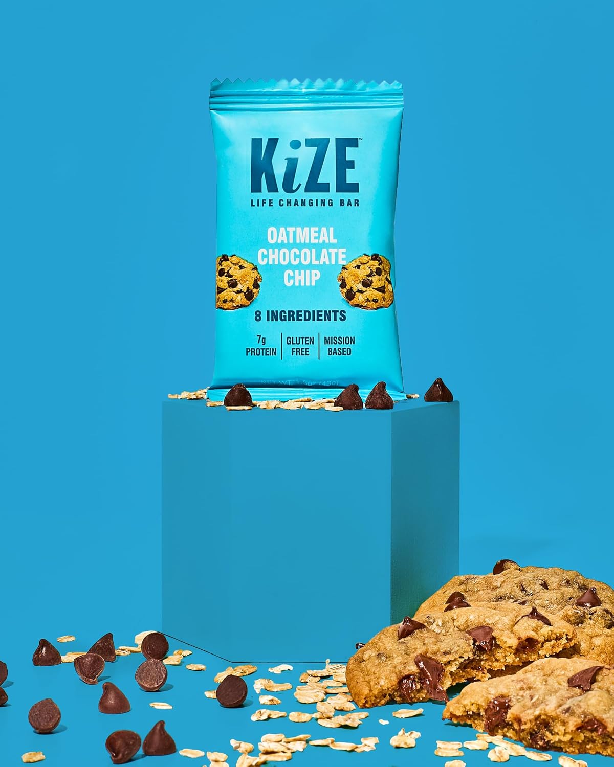KiZE Energy Bars - Oatmeal Chocolate Chip - 20-Count - Gluten Free, Dairy Free, Non-GMO, and High Protein Meal Replacement Energy Bars, Clean and Simple Food Ingredients - 7g High Protein Snacks (20 Count)