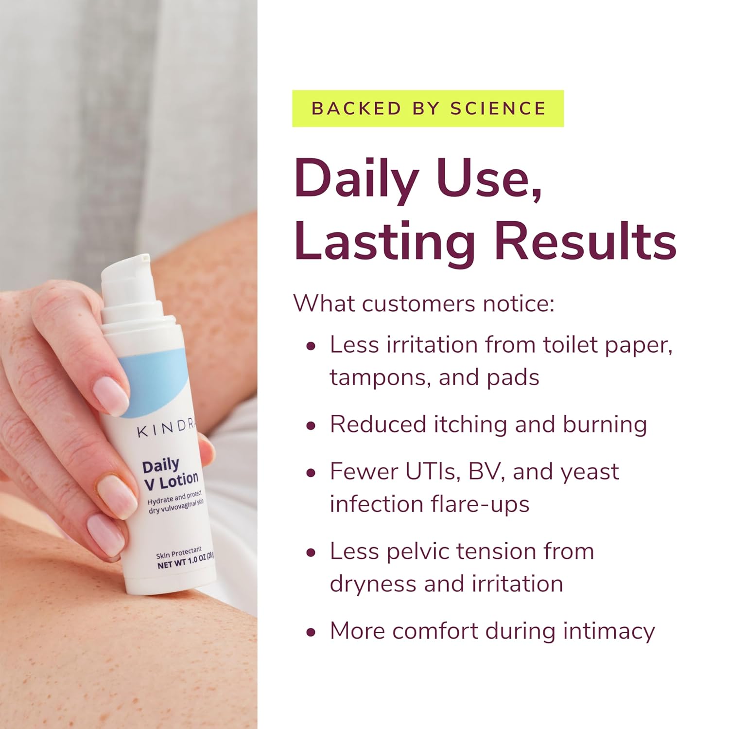Kindra Daily V Moisturizer Lotion - Vaginal Cream For Vaginal Dryness, Feminine Care, Itch, Discomfort - Hormone Free, Gyn Tested, pH-balanced, Doctor Recommended - 60 Applications