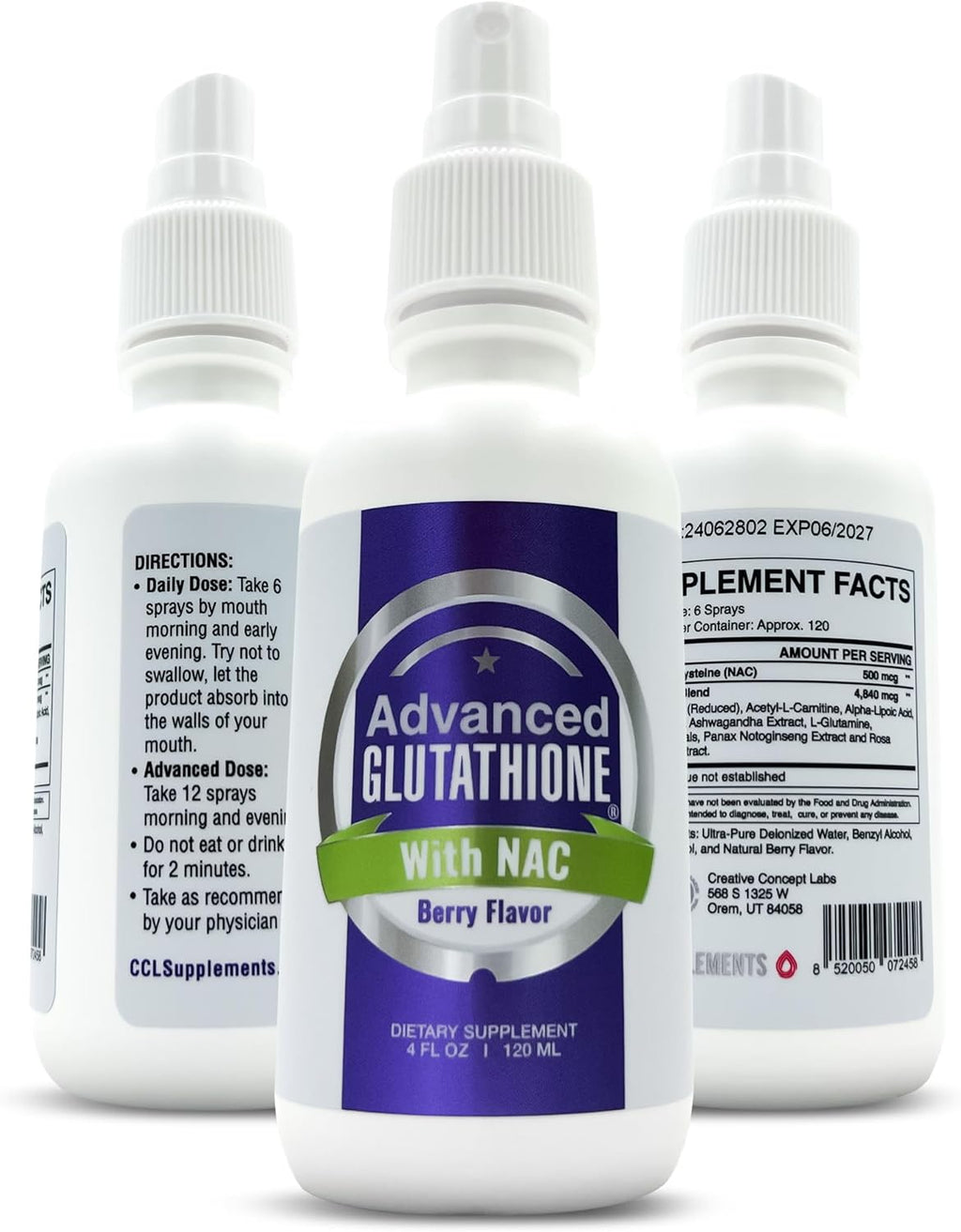 CCL Advanced Glutathione Spray & NAC Supplement, Liquid Glutathione Sublingual, N-Acetyl-cysteine Antioxidant Spray Supports Immune Health - Fresh Flavor, Non-GMO, Vegan, Gluten-Free (4 Fl Oz)