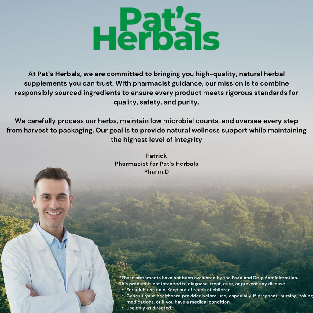 Pat's Herbals Organic Lion’s Mane Capsules | 120 Count | 1000 mg Pure Lion’s Mane | Vegan & Non-GMO