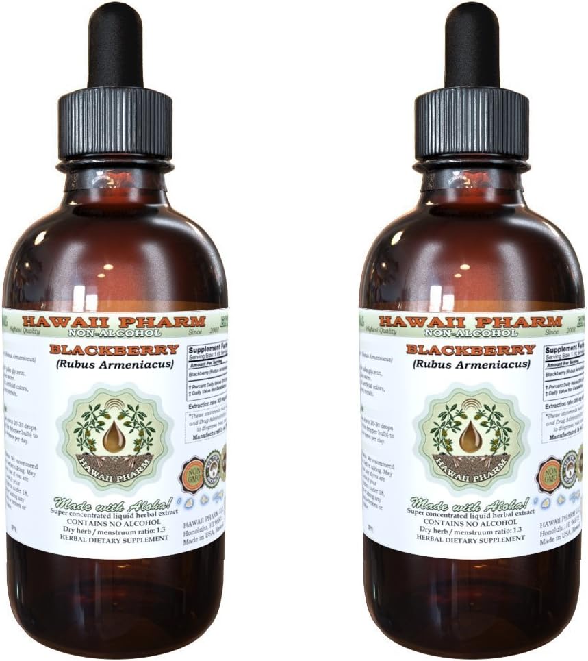 BlackBerry Alcohol-Free Liquid Extract, BlackBerry (Rubus Armeniacus) Root Glycerite Hawaii Pharm Natural Herbal Supplement 2x2 oz