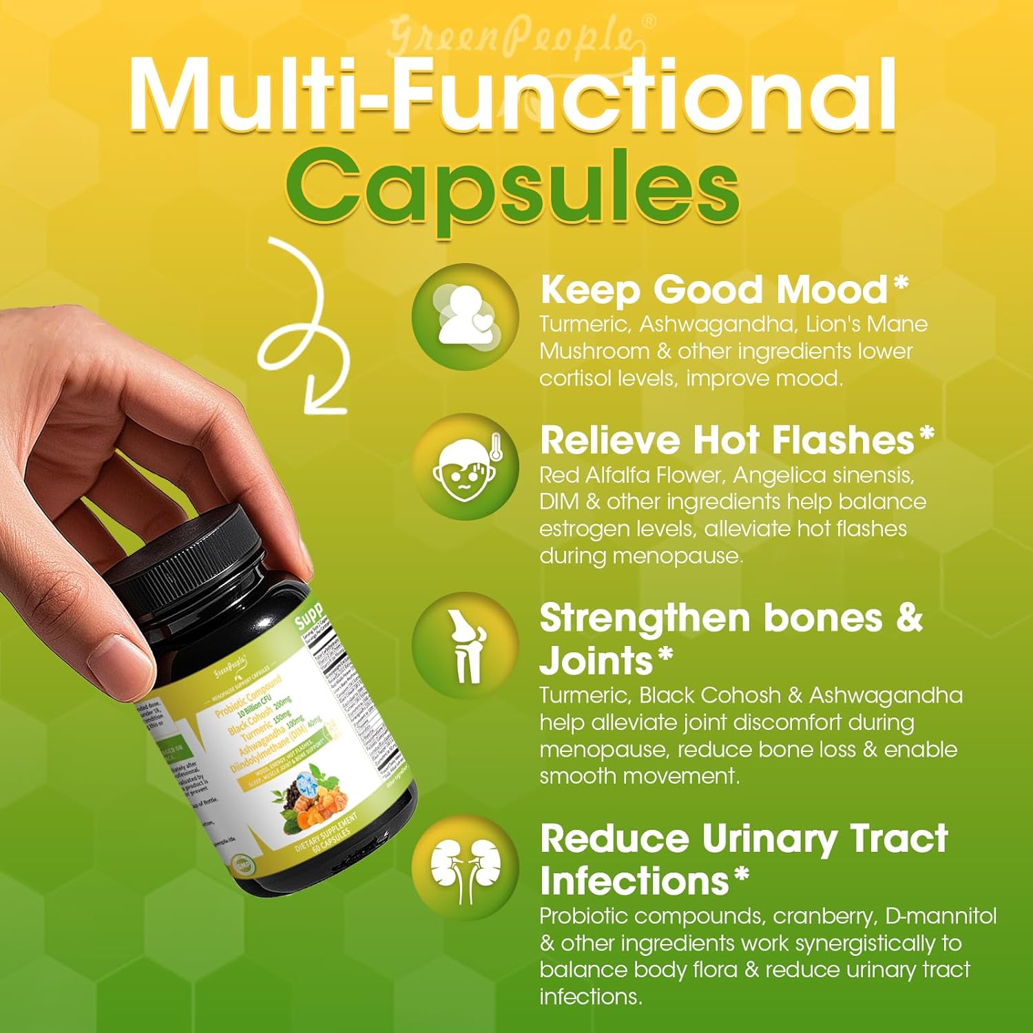 Menopause Supplements for Women - Black Cohosh & Ashwagandha for Hot Flashes, Night Sweats, Mood Swings, Hormonal Balance Support,10 Billion CFU Probiotic - 90 Capsules Vegan Gluten-Free