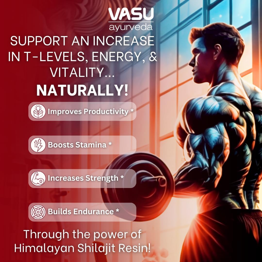 VASU Ayurveda Himalayan Shilajit Resin 400mg – Lab Tested Natural Energy Booster with Fulvic Acid & 85+ Trace Minerals – Pure Shilajit for Men & Women – 100 Days Supply for Strength & Stamina (2-Pack)