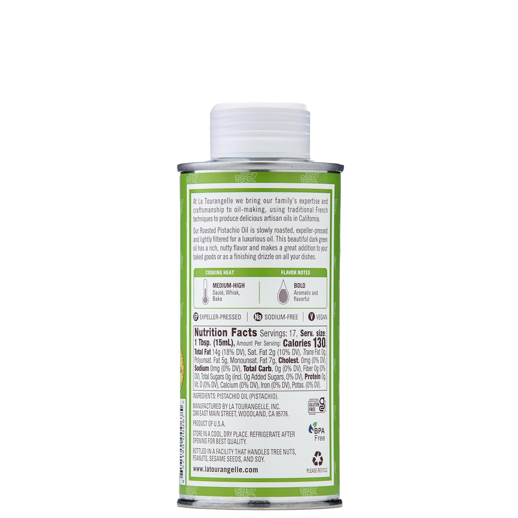 La Tourangelle, Roasted Pistachio Expeller-Pressed Oil for Cooking, Baking, and Beauty, Adds Flavor to Vinaigrettes, Sauces, Marinades, Green, 8.45 Fl Oz