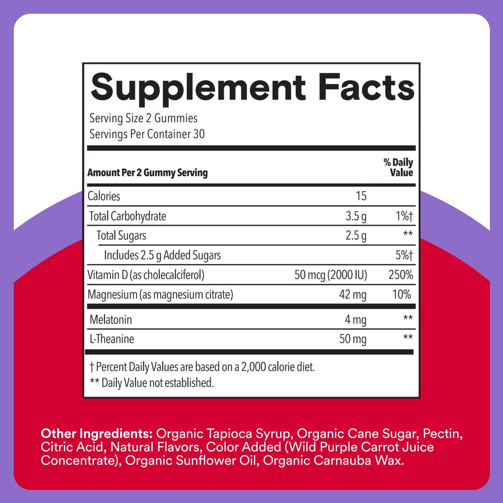 SmartyPants Adult Sleep Gummies with Melatonin: Magnesium & L-Theanine, Drug-Free, Non-Habit Forming Sleep Aid, Fast-Acting, Blueberry BlackBerry Flavor, 60 Count