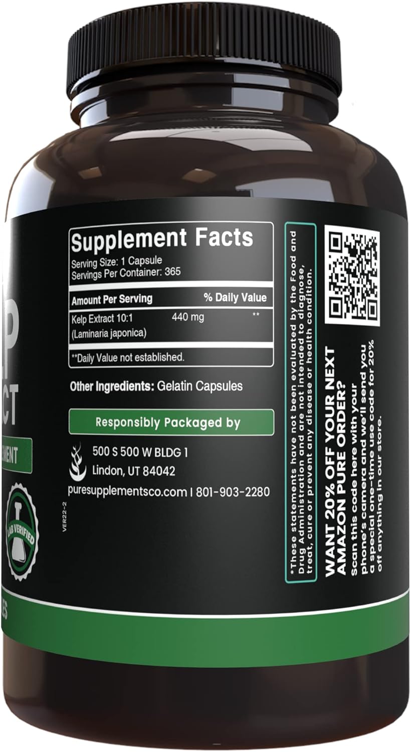 Pure Original Ingredients Kelp Extract (365 Capsules) No Magnesium Or Rice Fillers, Always Pure, Lab Verified