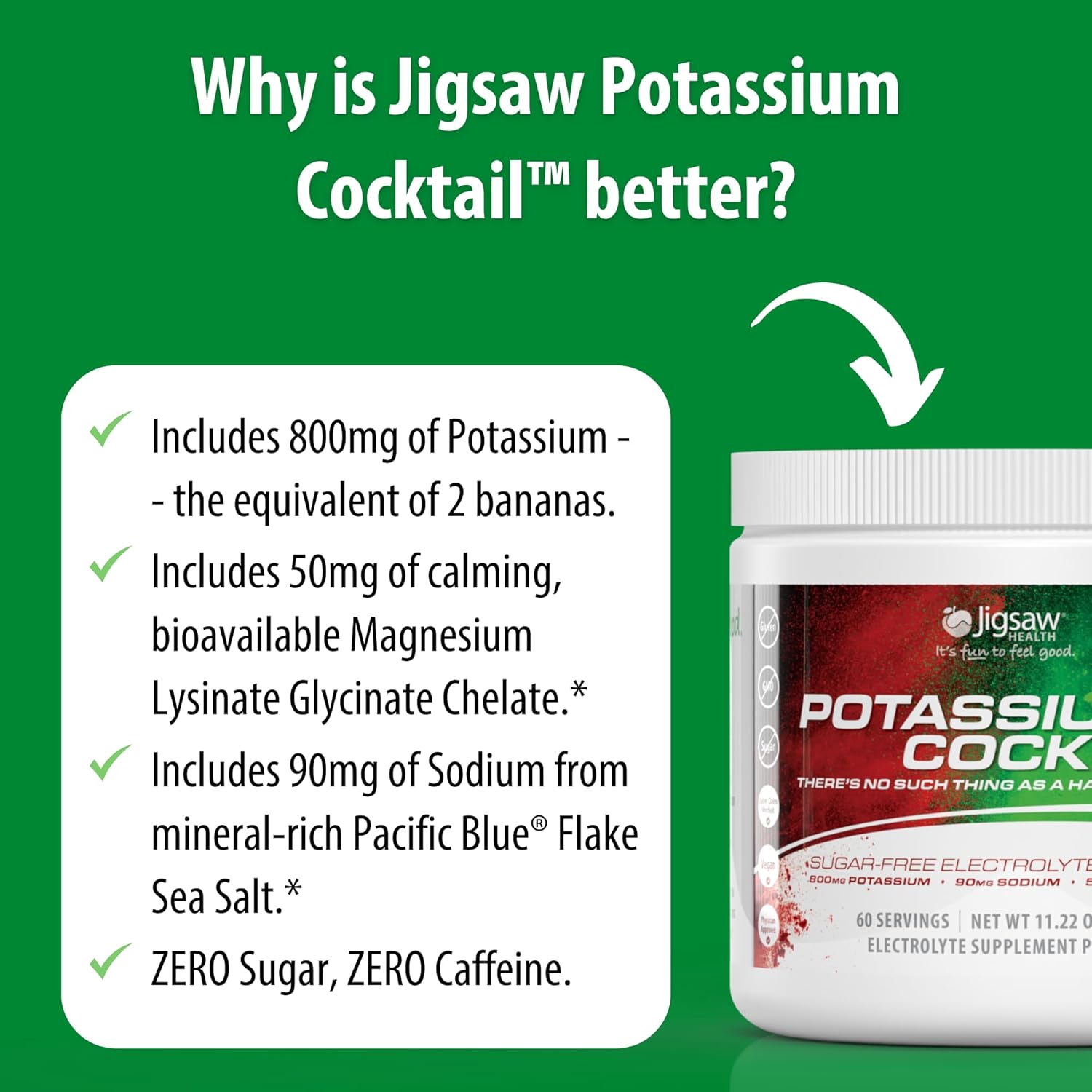 Jigsaw Health Potassium Cocktail | Formerly Pickleball Cocktail | Cherry Limeade Flavor | 60 Servings (Jar)