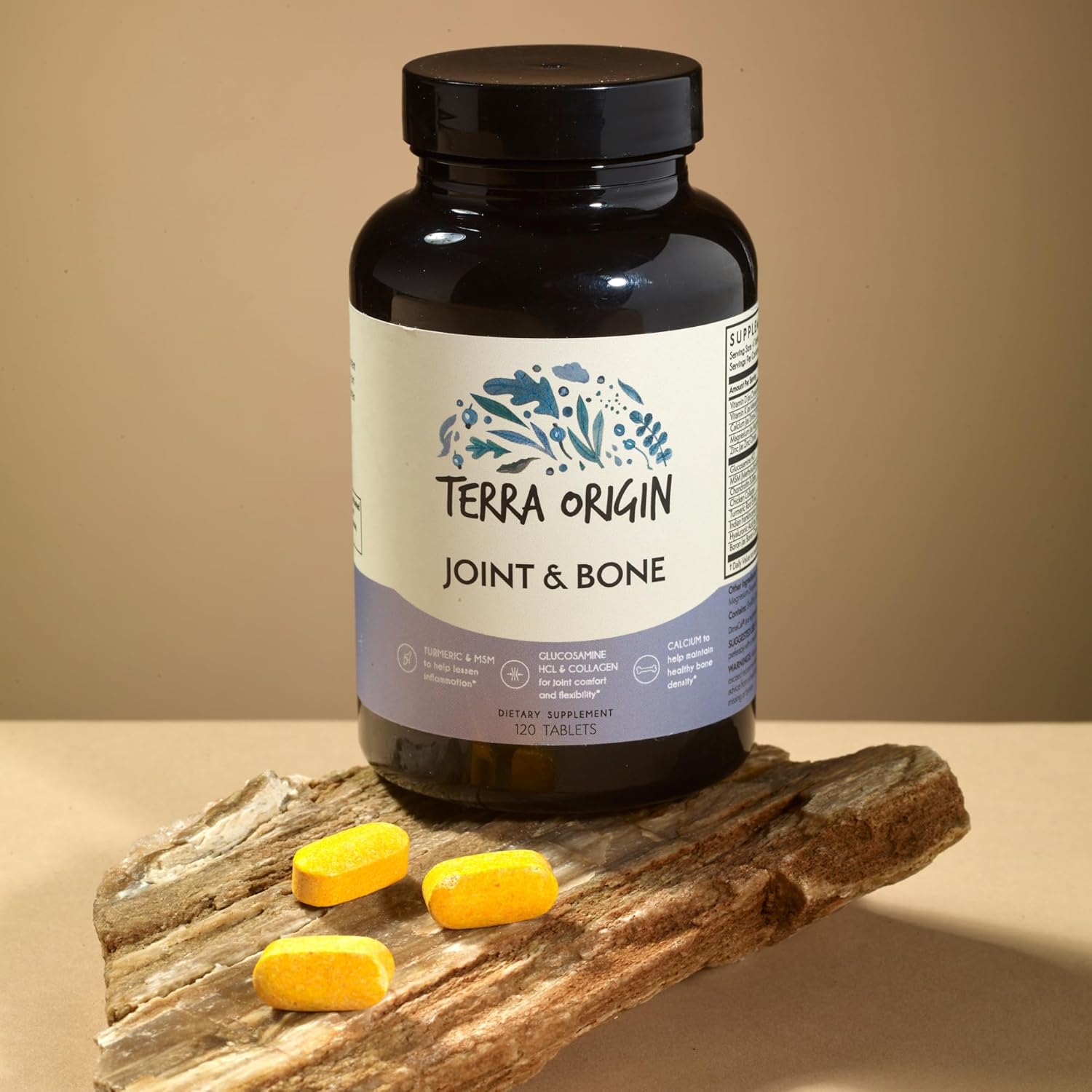 TERRA ORIGIN Joint and Bone Health | 120 Tablets | with Calcum D3, Glucosamine, hyaluronic Acid, Collagen, Tumeric and Boron | Flexibility and Mobility | Joint Supplement for Women and Men