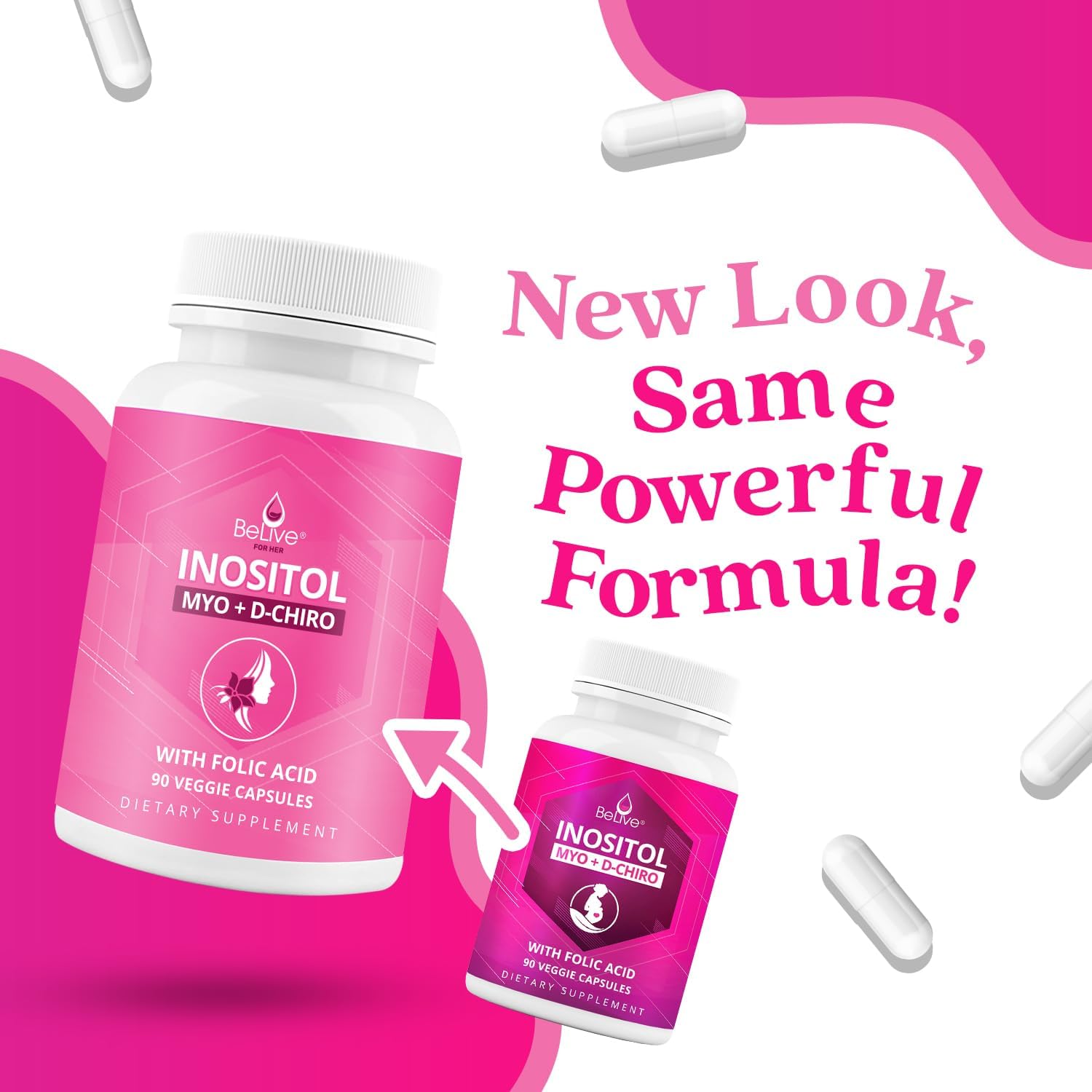 BeLive Myo-Inositol & D-Chiro Inositol Supplement – 2 Pack – 90 Capsules Each – 40:1 Ratio with Folic Acid for Women