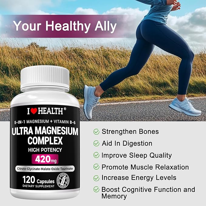 Magnesium Glycinate Complex 420mg with Vitamin B6 – High Absorption Magnesium for Sleep, Muscle & Nerve Support – Made in USA | Eurofins 3rd-Party Tested – Vegan, Non-GMO – 120 Capsules