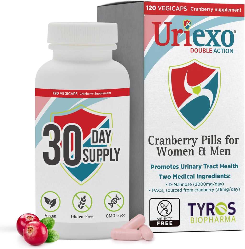Uriexo Double Action Capsules, Cranberry Pill for Women and Men Supplement, Urinary Tract Cleanse and Protect Supports Wellness & Confidence - 30 Days Supply
