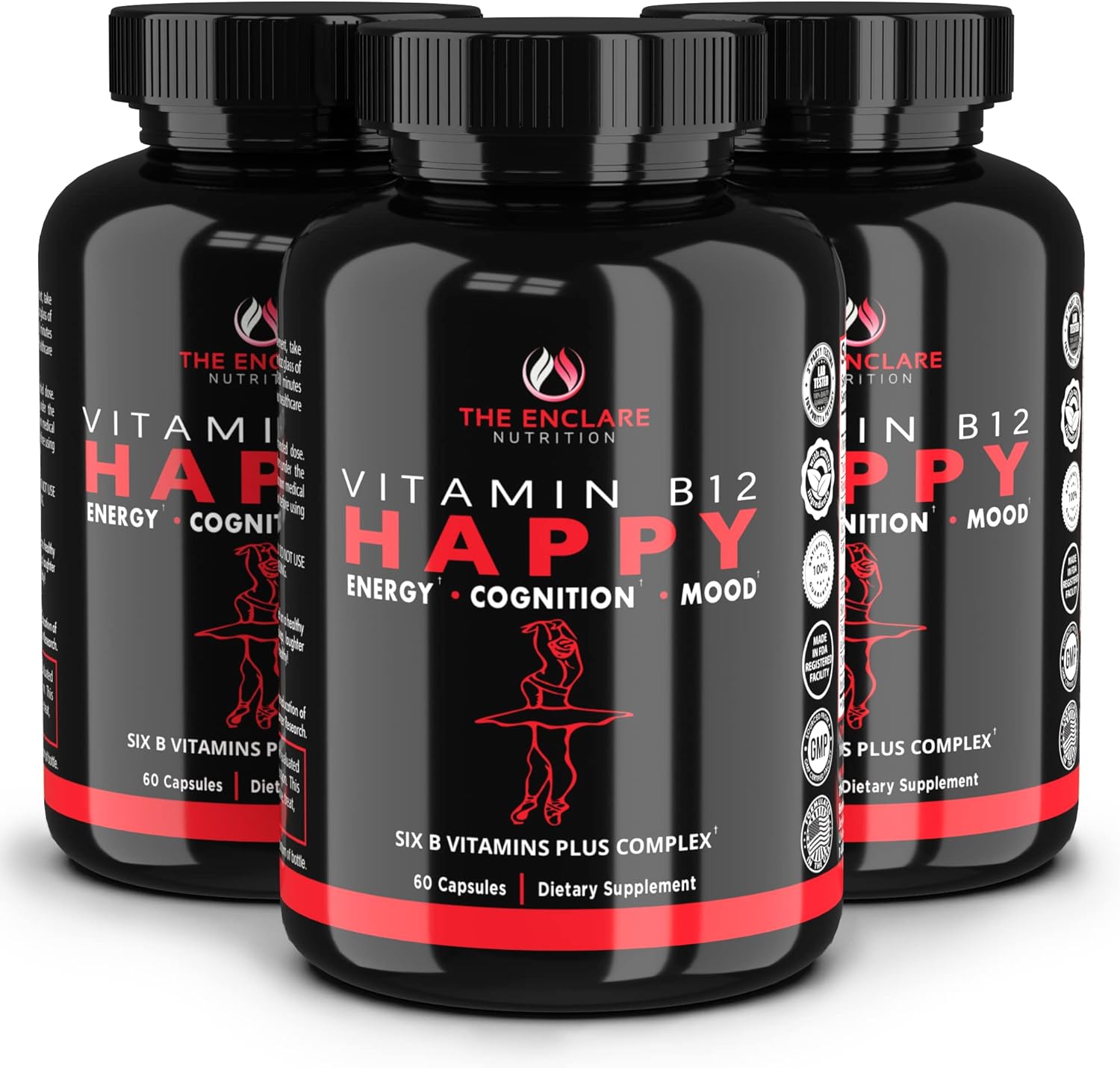 THE ENCLARE NUTRITION Vitamin B12 - B Complex Vitamins Supplement-Energy Metabolism, Nervous System Support, Brain, Heart, Tissue Health with Vitamin C & B(1,2, 3,5,6,7,8,9,12) Vegan Max Strength (3)