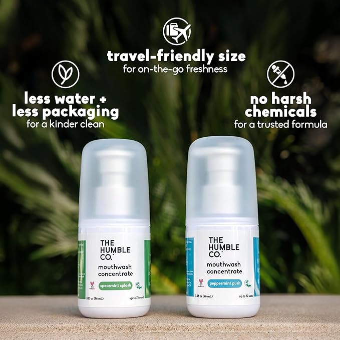 The Humble Co Mouthwash Concentrate for Bad Breath - Fluoride Free Natural Mouth Wash Rinse for Fresh Breath, Gum Health & Travel Size Dental Care & Oral Hygiene Products - Spearmint