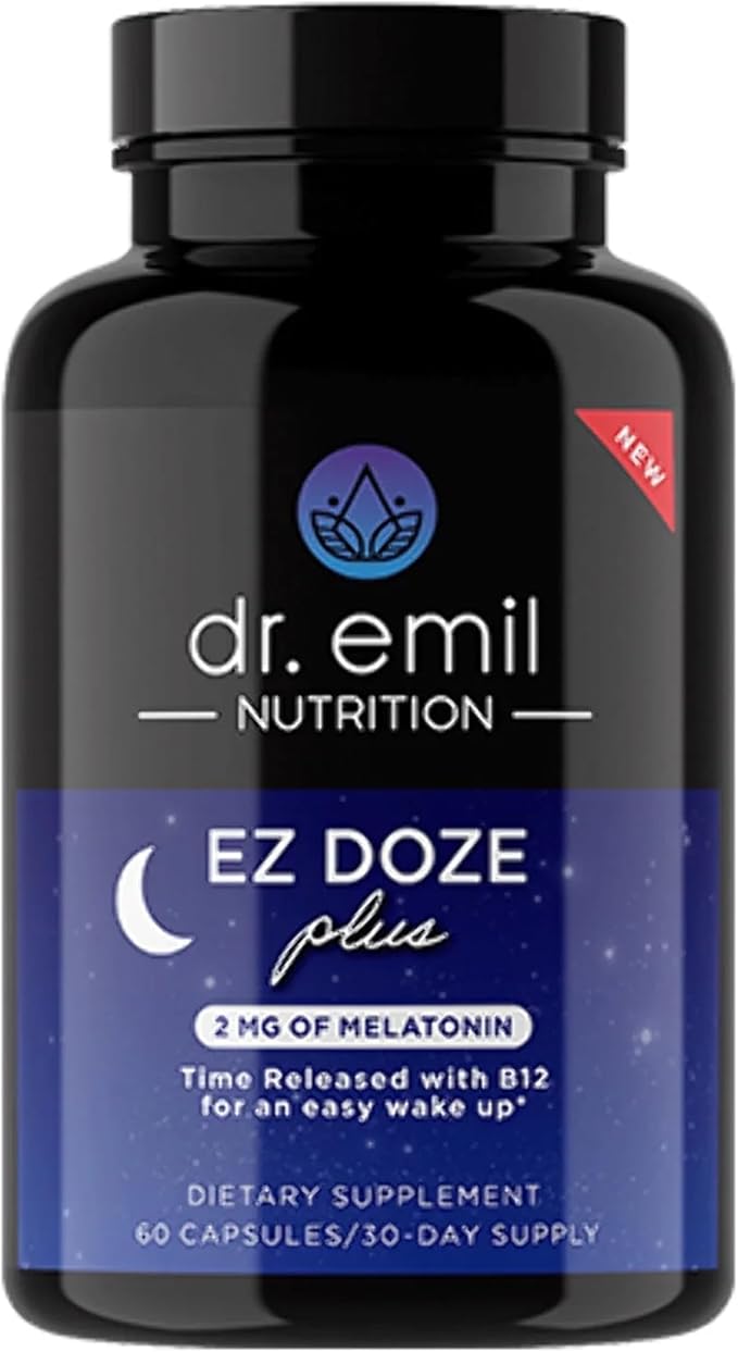 DR. EMIL NUTRITION EZ Doze Plus Natural Sleep Aid with Melatonin, L-Theanine, GABA & 5HTP - Extra Strength Sleeping Pills for Adults - Safe and Non-Habit Forming (60 Veggie Capsules)