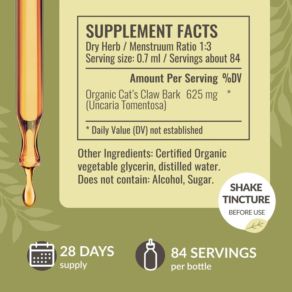 HERBAMAMA Cat's Claw Tincture - Vegan Cat's Claw Extract Supplement for Immune Support - Non-GMO, Alcohol & Sugar-Free Uncaria Tomentosa Drops