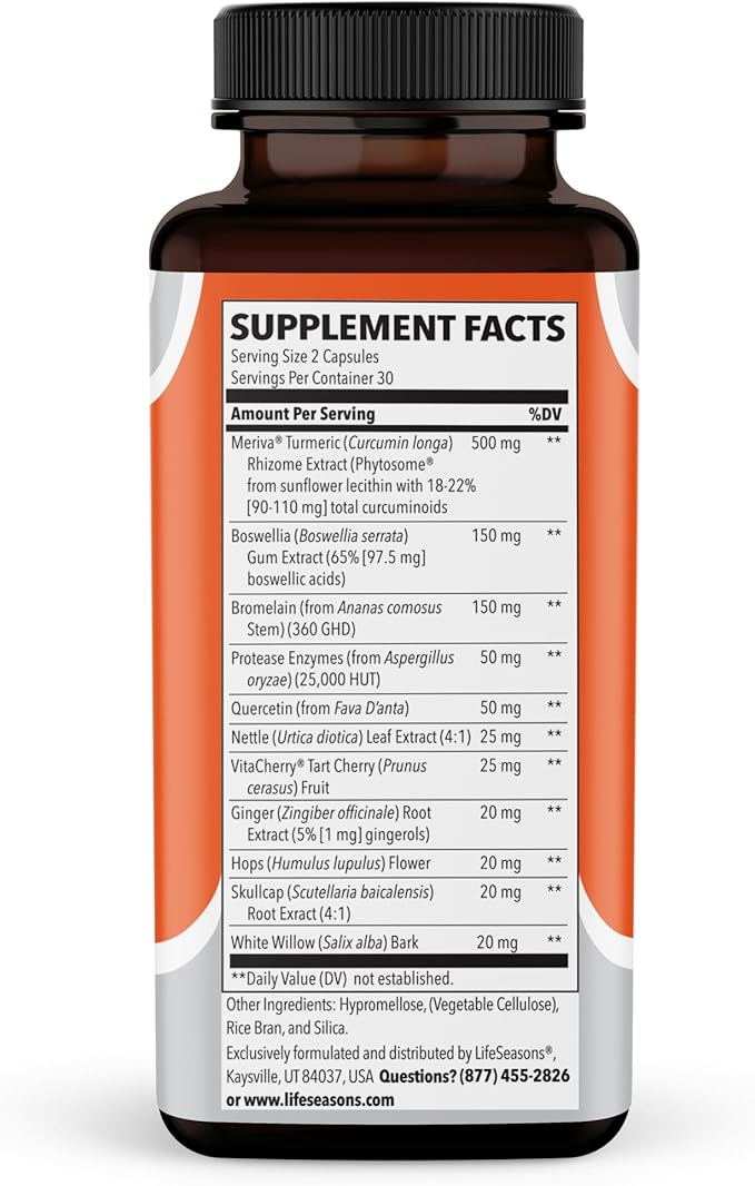 LifeSeasons Inflamma-X Joint & Tissue Support Supplement – Supports Muscle Comfort, Recovery & Flexibility – Herbal Formula with Turmeric, Bromlein, Boswellia & Protease Enzymes – 60 Capsules