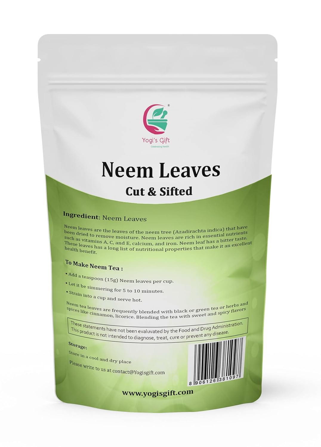 Neem Leaf 1 lb (454 grams) | 100% Natural Tea | Neem Leaves Cut and Sifted | Azadirachta Indica Leaf | Margosa Leaves | Non-GMO, Ethically Sourced | Nim Leaves | by Yogi's Gift®