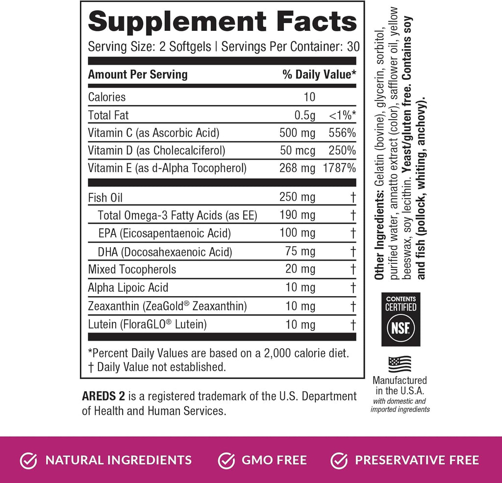 EyePromise Macular Health Eye Vitamin | 60 Softgel Capsules with No Zinc, Containing Lutein, Vitamin C, D, E, Omega-3 Fish Oil, and Zeaxanthin |