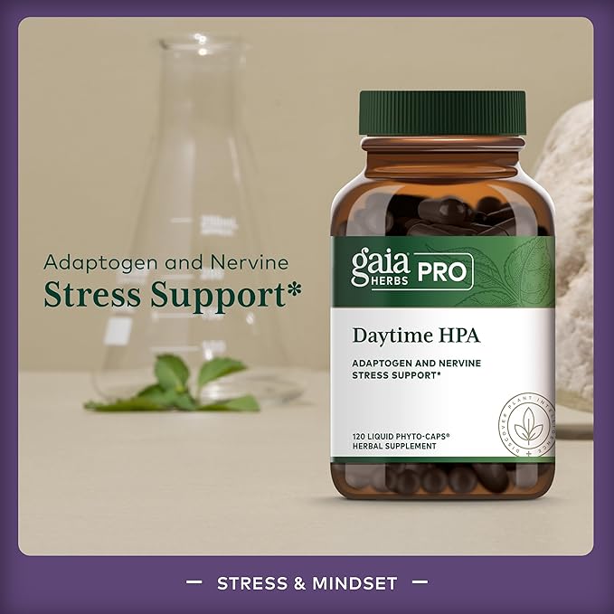 GAIA HERBS PRO Daytime HPA - Adaptogen Support Supplement - Nervous System Support Supplement with Olive Oil & Rhodiola* - Vegan, Gluten-Free, Soy-Free - 120 Liquid Phyto-Caps (60 Servings)