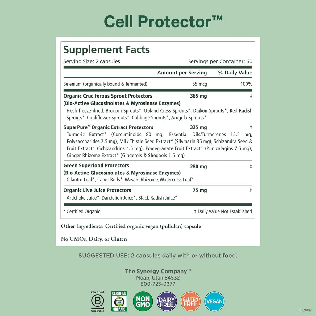 PURE SYNERGY Cell Protector | Cellular Health Supplement | Cell and Immune Support with Selenium and Organic Cruciferous Vegetables | for Healthy Aging & Detoxification (120 Capsules)