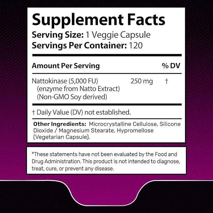 Nattokinase Supplement Capsules 5000 FU, Third-Party Tested Nattokinase – Enzymes from Japanese Natto – Daily Wellness Support – 120 Count (Pack of 2)