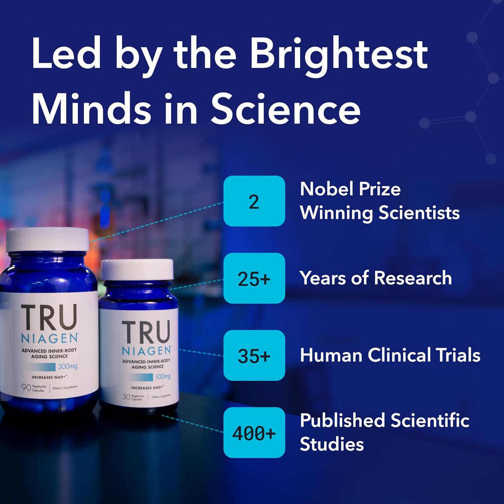 TRU NIAGEN Patented NAD Supplement for Anti Aging and Cell Regeneration, 300mg Niagen, 30 Servings | Supports Cellular Energy, Brain, Muscle | Nicotinamide Riboside (NR) Take 1 Daily | 2 Bottles