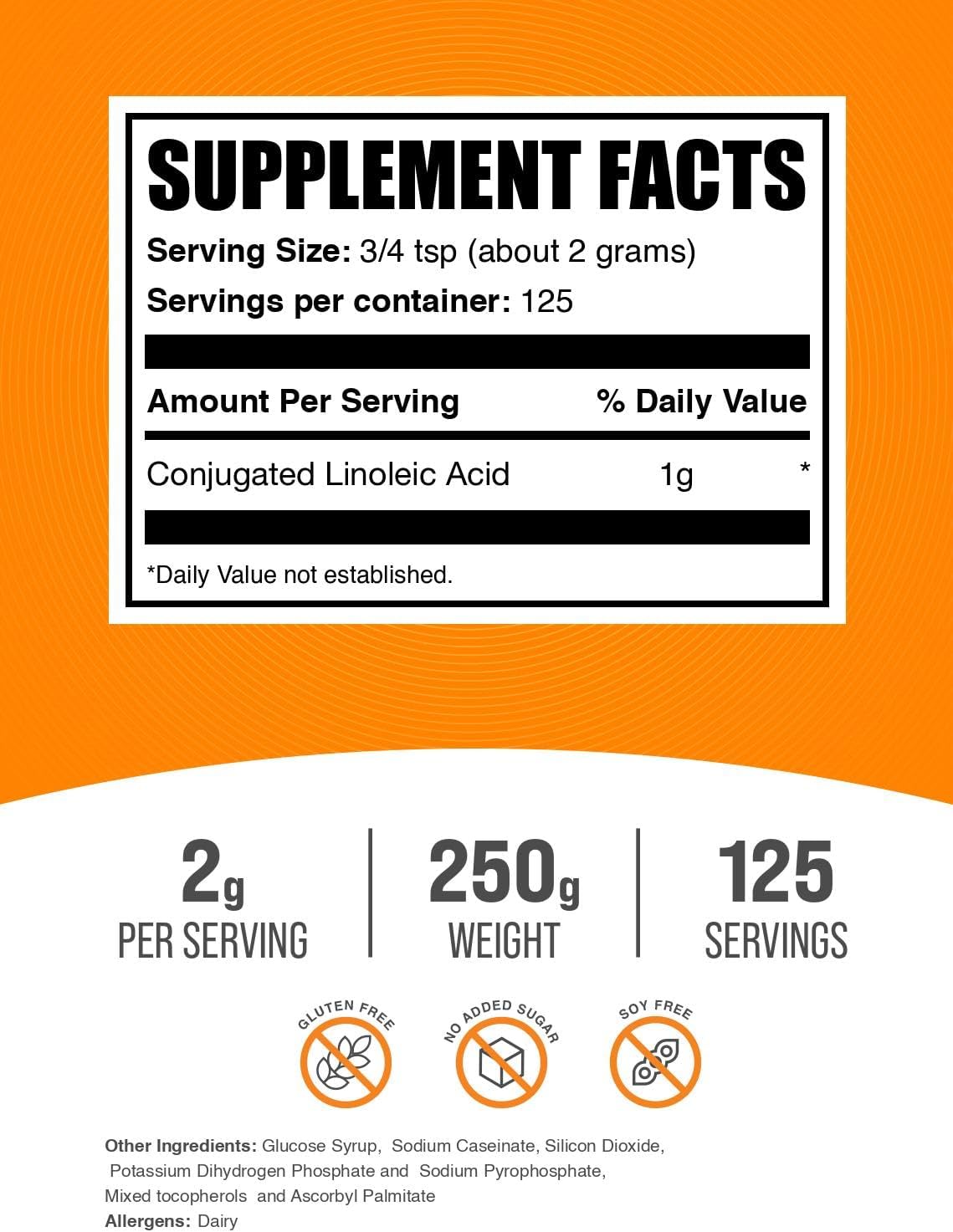 BulkSupplements.com Conjugated Linoleic Acid Powder - CLA Supplement, Nutritional Supplement - Gluten Free, 2g Per Serving, 250g (8.8 oz) (Pack of 1)