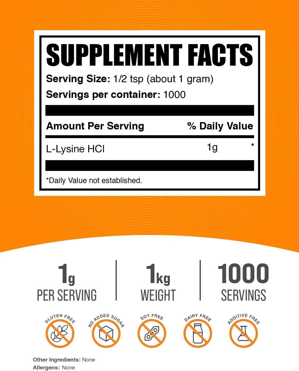 BulkSupplements.com L-Lysine Powder - Lysine Supplement, Essential Amino Acid, for Immune Support - Gluten Free, 1g per Serving, 1kg (2.2 lbs) (Pack of 1)