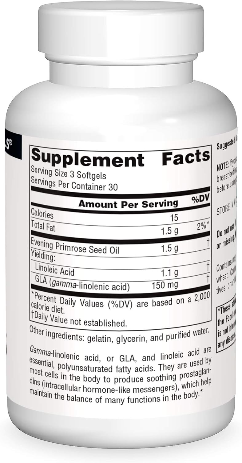 Source Naturals Evening Primrose Oil - Hexane-Free - 500mg - GLA Yield: 50 mg - Cold-Pressed - 90 Softgels