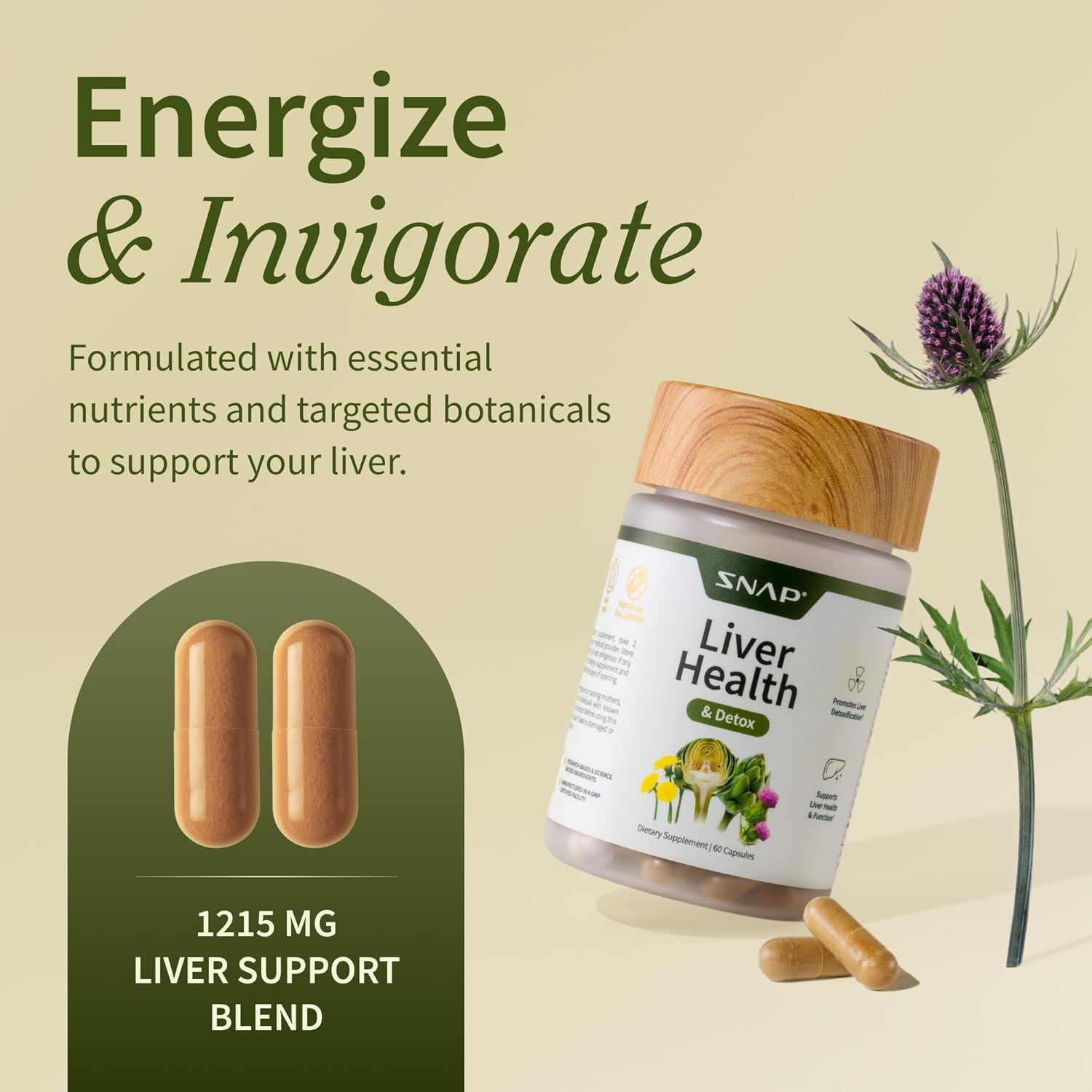 Snap Supplements Liver Health & Detox Supplement - Natural Support for Liver and Digestive Health, 60 Vegetarian Capsules (1 Month Supply)