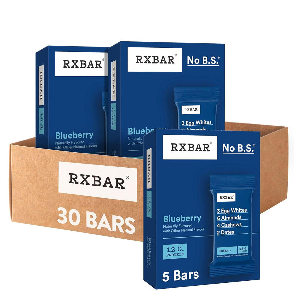 RXBAR Protein Bars, 12g Protein, Gluten Free Snacks, Blueberry (6 Boxes, 30 Bars)