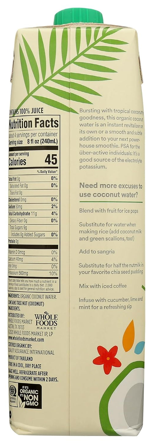 365 by Whole Foods Market, Organic Coconut Water, 100% Pulp-Free Juice, 33.8 Fl Oz