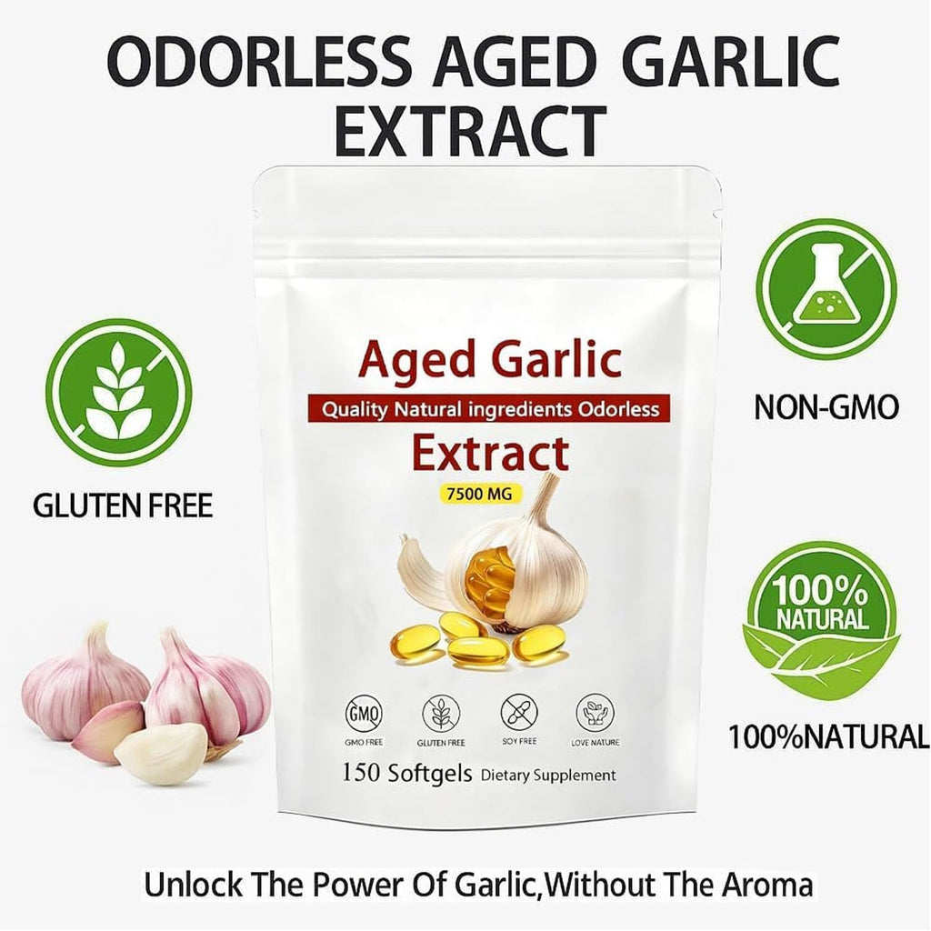 Aged Garlic Extract - 7500mg Odorless, Organic Garlic Extract Capsules, All-Natural, Non-GMO, 150 Softgels(1 PCS)