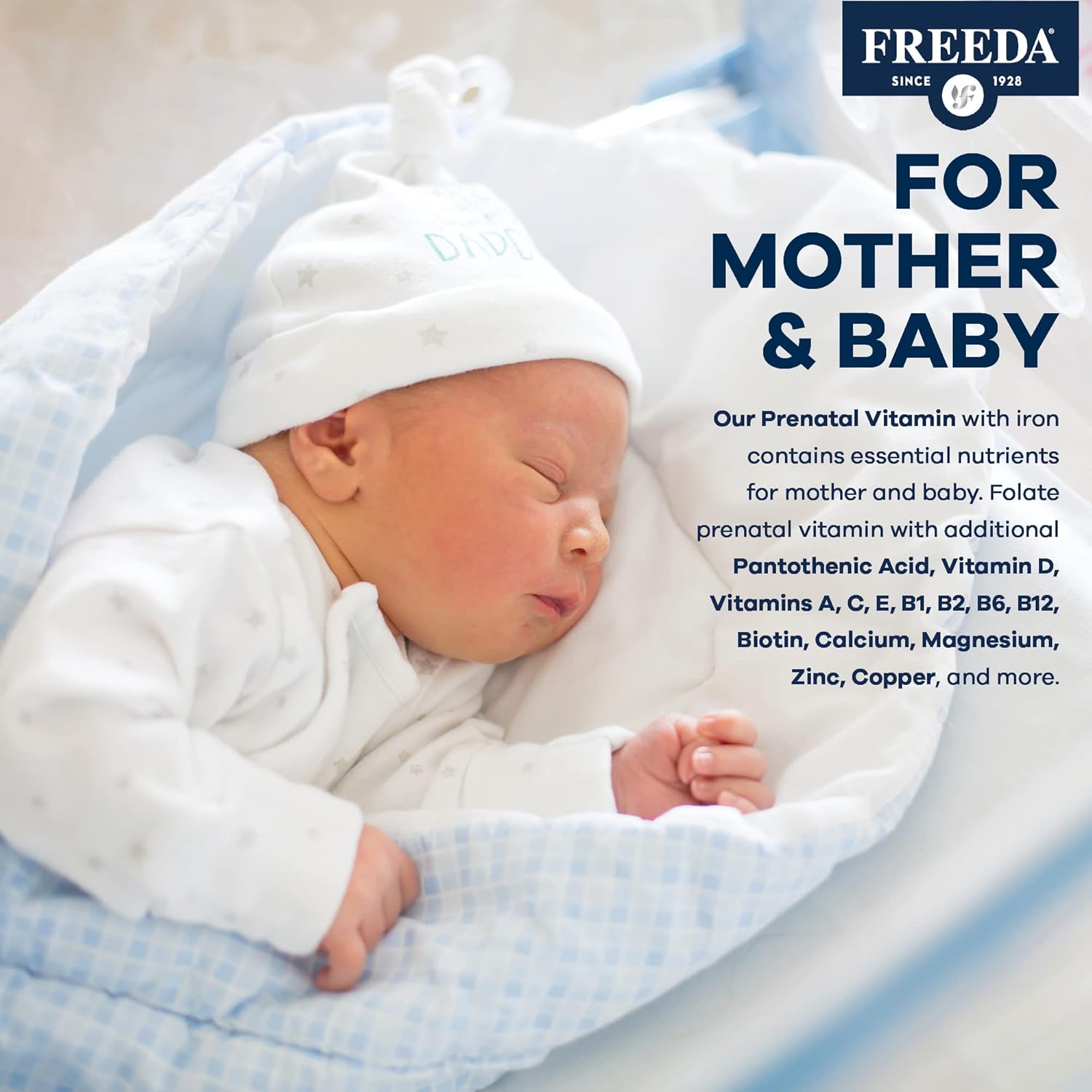 FREEDA Prenatal Vitamin - Kosher Prenatals - Prenatal Vitamins with Iron, Prenatal Folic Acid, Choline, Vitamin D - One Daily Pre Natal Multivitamin Support for Pregnant & Lactating Women (100)