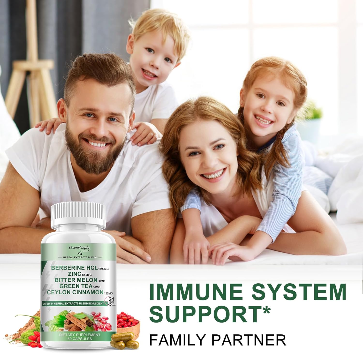 Berberine Supplement with Ceylon Cinnamon - Berberine 1500mg Activates AMPK & GLP-1 Berberine HCL Capsules with Bitter Melon/Artichoke Extracts & Natural Herbs for Immune Support 60 Count