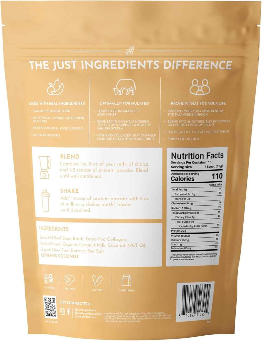 Bone Broth Protein Powder – French Vanilla | 15 Servings | 21 g Grass-Fed Protein per Serving | Dairy-Free | Collagen for Gut, Skin & Joint Support | Made with Real Food Ingredients