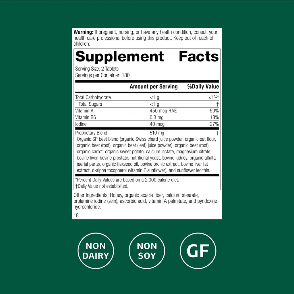 Standard Process A-F Betafood - Gluten-Free Liver Support, Cholesterol Metabolism, and Gallbladder Support Supplement with Vitamin A, Iodine, Vitamin B6-360 Tablets