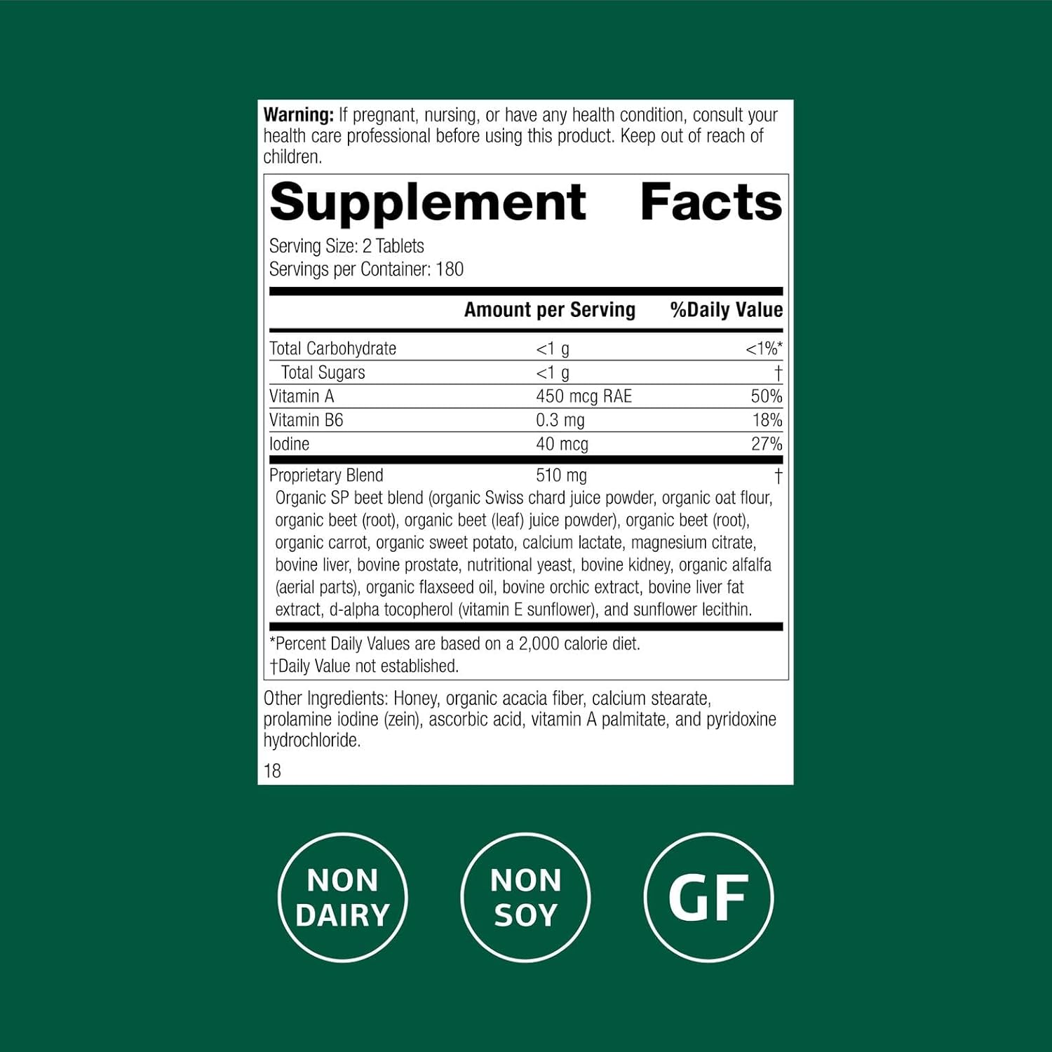Standard Process A-F Betafood - Gluten-Free Liver Support, Cholesterol Metabolism, and Gallbladder Support Supplement with Vitamin A, Iodine, Vitamin B6-360 Tablets