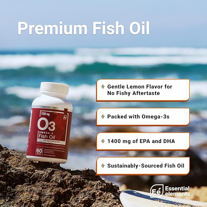 Essential Elements Omega-3 Fish Oil Supplement with EPA & DHA | Fatty Acids for Immune, Heart & Cognitive Support | 60 Softgels (3-Pack)