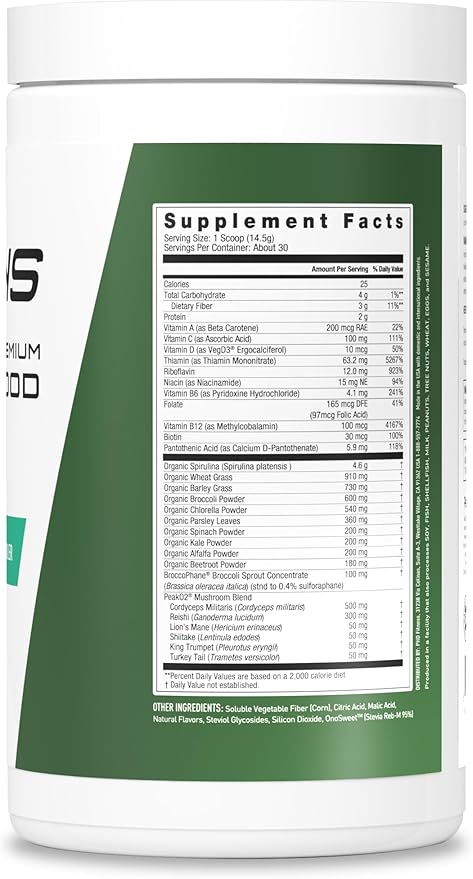 JYM Greens Super Food Powder for Performance, Watermelon Cucumber, Spirulina, Mushrooms, Vitamins, BroccoPhane & Broccoli, Men & Women, 30 Servings